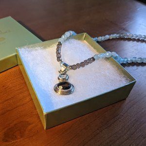 Blue and brown beaded silver necklace